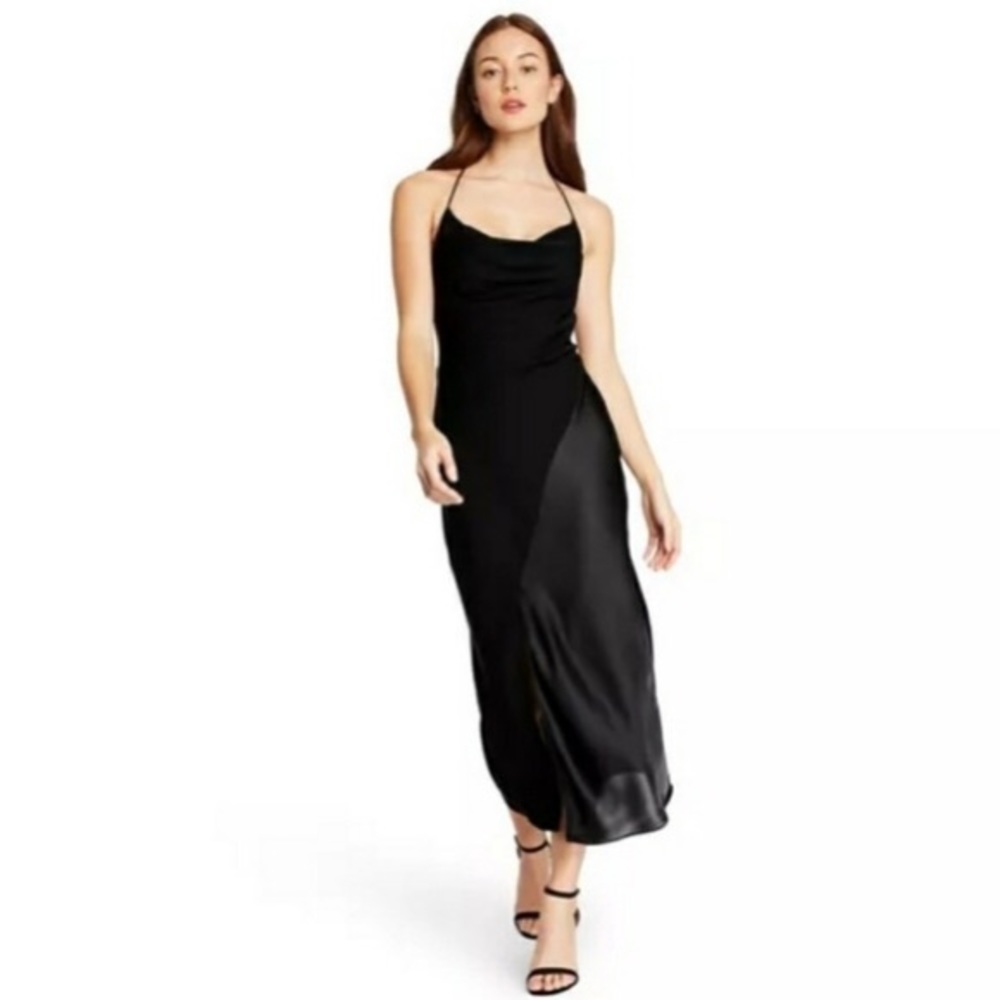Cushnie Et Ochs x Target Collab Two Tone Black Silk Slip Halter Dress with Slit